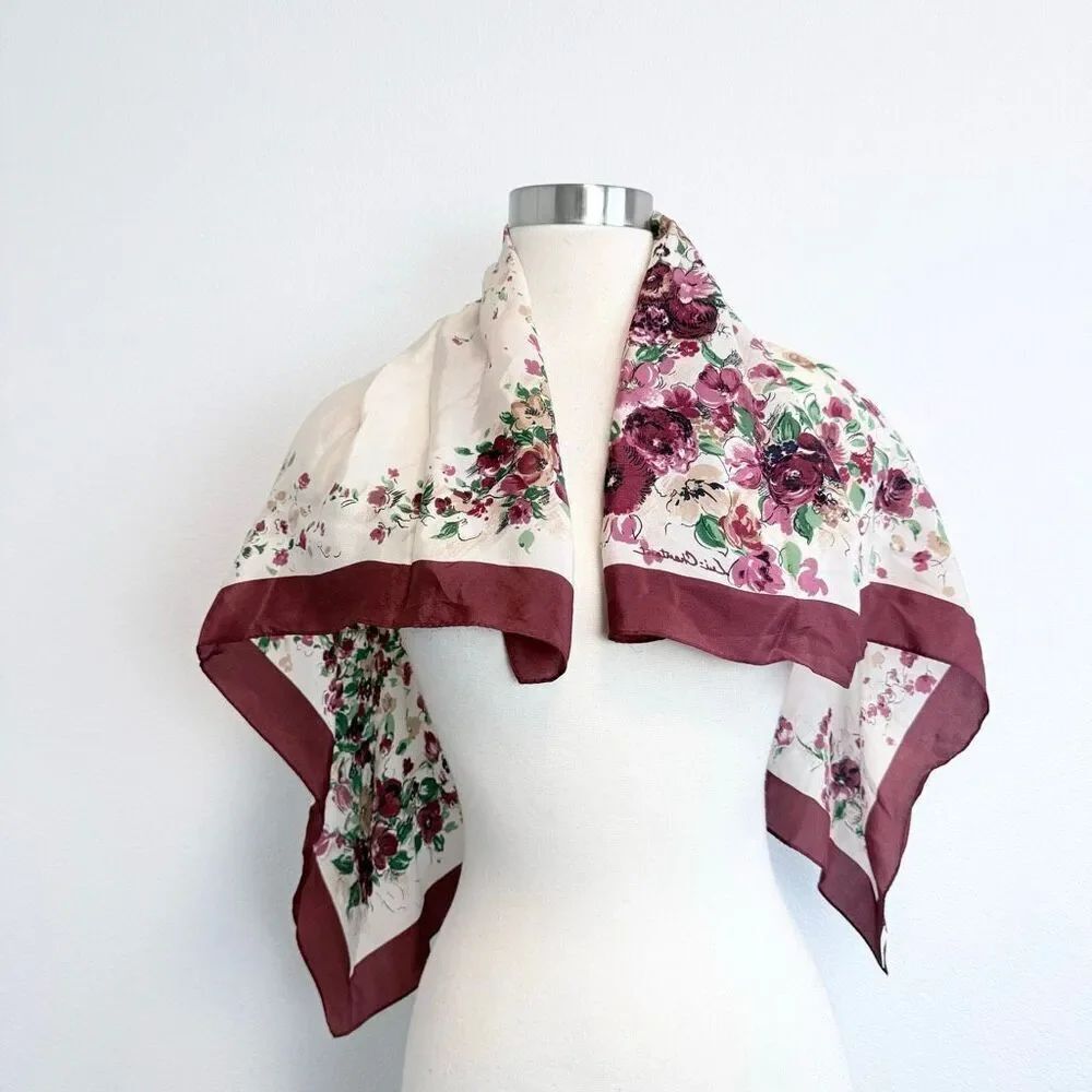 Printed Luí Chantant Silk Red Floral Colorblocked Cream Watercolor Scarf Square